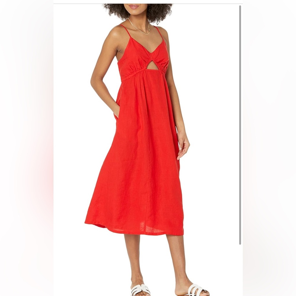 The Drop Women's Maci Strappy V-Neck Cutout Smocked Back Midi Dress(NWT)red..med - Picture 4 of 7